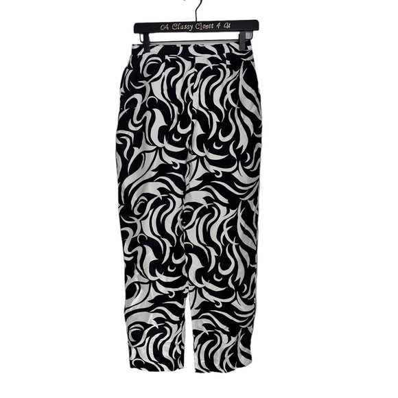 Adrianna Papell Pants - Adrianna Papell Silk Black & White Cropped Print Pants 8